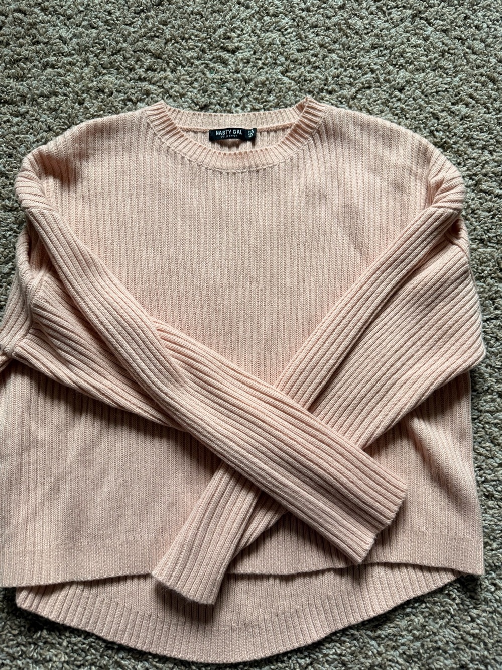 Nasty Gal Light Blush Ribbed Crewneck Sweater